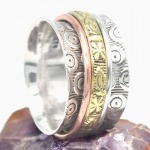 Spinner Band Ring, 925 Sterling h&otilde;be, kolme tooni s&otilde;rmus, Unisex s&otilde;rmus, disainis&otilde;rmus, h&otilde;beehted, Statement s&otilde;rmus, Boho ehted 6