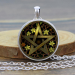 Wiccan Pentagram kaelakee meestele Ehted 25mm &uuml;mmargune fotoklaas Cabochon Moekristall Amulett Ehted