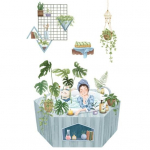 Tualettruumi kaane kleebised Isekleepuvad PVC kleebised Vin&uuml;&uuml;l Kunstkaunistus Loominguline lilleline muru ja armsad t&uuml;drukud seinakleebised Eemaldatavad vannitoa keraamilised kleebised girl