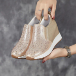 Fujin 7 cm s&uuml;nteetilised saapad Naiste ehtsast nahast Bling Rhinestones Pumbad S&uuml;giskevad Seksikad Moodsad pahkluu platvormiga saapad 34 kuld