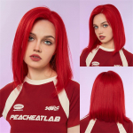 HAIRCUBE Halloweeni sirge 13x4 l&auml;bipaistev pits Bob 12 tolli juustest parukad punane v&auml;rv naistele igap&auml;evase peo cosplay