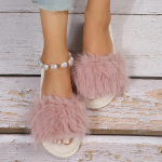 Kohev karusnahk naiste kingad soojad pl&uuml;&uuml;sist sussid naiste slaidid lamedad kontsad tugevad pehme p&otilde;hjaga kontsad lameda platvormiga karusnahast sussid kingad 36 sinine