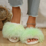 Moodsad karusnahast sussid, naiste pl&uuml;&uuml;sist slaidid vabaaja lamedad madala kontsaga kingad naistele, segav&auml;rvilised karvased karusnahast sussid suures suuruses 36 roheline