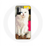 &Uuml;mbris Xiaomi Redmi Note 10 5G T&uuml;rgi kaubiku valgele siniste ja kollaste silmadega kassile