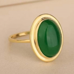 Roheline On&uuml;ks Ovaalne Kivist S&otilde;rmus, Kollase Kullaga S&otilde;rmus, K&auml;sit&ouml;&ouml; Disaineri S&otilde;rmus, Statement S&otilde;rmus, 925 Sterling H&otilde;be, Unikaalne kingitus 6