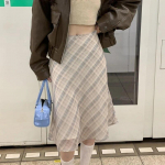 Harajuku &scaron;ikk kevadine elegantne pikk seelik Naiste prantsuse ruuduline Retro A-joonega magusad riided Naiste vintage k&otilde;rge v&ouml;&ouml;kohaga vabaaja Midi seelikud S roosa