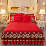 Voodipesukomplekt Talvine Paksenemine Soe Libisemisvastane Voodikate Kristall Sametist Tepitud Pitsist Voodiseelik Voodi Kaitsekate Pitsist Voodiseelik 150*200cm with pillowcase brown