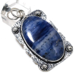 Natural Sodalite Gemstone Handmade 925 Sterling Silver Pendant 2.36 q1z48