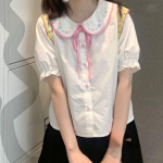 Kawaii T&uuml;druk Preppy Stiilis S&auml;rk Naiste Nuku Krae Tikand Valge Pluus Naised Jaapani Armsad S&auml;rgid Paeltega Topid Femme Harajuku S beež