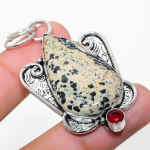 Natural Dalmation Jasper, Garnet Gemstone 925 Sterling Silver Pendant 2.36 f7a14