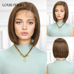 LOUIS FEREE pitsist eesmised parukad L&uuml;hike BOB s&uuml;nteetiline parukas Keskmise pruuni v&auml;rvi parukas naistele Daily Cosplay Party kuumakindel kiud