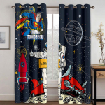 3D Joonisfilm Kosmos Planeet Kosmoselaev Universum Laste &Otilde;hukesed Aknakardinad Poisi Elutoa Magamistoa Dekoratsioon 2 Paneeli 135W165H(CM)53x65in&Grommet Top