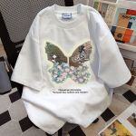 Suvine vibu tikitud naiste T-s&auml;rk Korea v&auml;ljaandes lahtine &uuml;hev&auml;rviline naiste l&uuml;hikeste varrukatega t-s&auml;rk, &uuml;mar kaelus, laisk stiilis top M taevasinine v&auml;rv