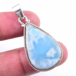Natural Republic Larimar Gemstone 925 Tahke Sterling H&otilde;bedast Ripats 1,75'' a1U42