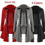 Keskaegne naiste s&uuml;gismantel pikk jakk Gooti stiilis Steampunk kapuutsiga Steampunk jope(S-3XL) S punane