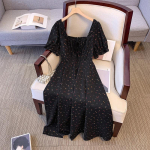 Suures suuruses naiste prantsuse vintage ruudukujulised lillelised kleidid 2XL must