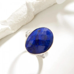 K&auml;sitsi valmistatud lihtne &auml;&auml;risr&otilde;ngas naturaalne Lapis unikaalne v&auml;&auml;riskivist peened ehted 925 h&otilde;be naisele naisele emale kena kingitus US RING SIZE:7# sinine
