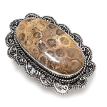 Fossil Coral Gemstone Handmade 925 Sterling Silver Jewelry Ring Size 6.5 m9t60