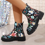 mood 2024 S&uuml;gis/talv Uus v&auml;liskaubanduse stiil, pitsitud suure tr&uuml;kiga l&uuml;hikesed saapad Naiste madala kontsaga &uuml;mara peaga madala t&uuml;&uuml;riga saapad 42