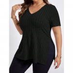 HNXC Naiste mood vabaaja suvekevadine &uuml;hev&auml;rvilise tr&uuml;kiga l&uuml;hikeste varrukatega V-kaelusega pluusid ja s&auml;rgid XL must