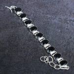 Natural Black Spinel Gemstone Handmade 925 Sterling Silver Bracelet 7-8 v6k59