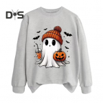 Naiste Halloweeni dressipluus Pumpkin Bat Ghost Print Crew kaelus, pikkade varrukatega pullover, igap&auml;evane ja t&ouml;&ouml;lk&auml;imise spordisviit S roosa