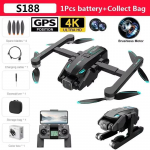 Uus S188 MAX droon, professionaalne 8K HD kahe kaameraga 5G GPS FPV harjadeta mootor takistuste v&auml;ltimise droon &uuml;he v&otilde;tmega tagastus neljakopteri 2 km m&auml;nguasi 4K 2 Battery must
