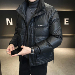 Nahast sulejope meestele talvel Uus meeste moebr&auml;ndi noorte talvejope paksu seisva kraega 4XL