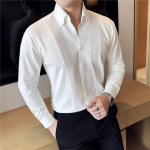 Uus Meeste Mood Plahvatatud Pikkade Varrukate S&auml;rgid Must Valge Smart Casual S&auml;rk Mehed Ametlik Pulmapidu K&otilde;rge Kvaliteet Meeste Bluus 4XL valge