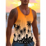 Meeste 3D-print Hawaiian varrukateta vest Suvine ranna vetelp&auml;&auml;stja vabaaja riietus Meeste &uuml;mara kaelusega v&auml;li spordi T-s&auml;rk S-5Xl XL