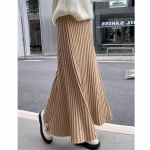 Plisseeritud seelik Naiste k&otilde;rge v&ouml;&ouml;kohaga &otilde;huke vintage A-joonega seelik Uus s&uuml;gistalvine lihtne klassikaline soe naiste kootud pikk seelik One Size