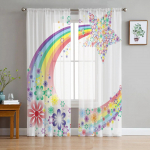 Rainbow Starlight Dreami &scaron;ifoonist l&auml;bipaistvad kardinad elutuppa magamistoa kodukaunistusteks akende h&auml;&auml;led t&uuml;llkardinad W135 x H185cm x1&Grommet Top