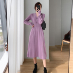 S&uuml;gistalvine naiste Midi paks soe kleit V kaelusega must aprikooslilla kudumiskleit Elegantne kontorikootud pikk plusssuuruses kleit One Size must