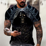 Suvine meeste T-s&auml;rk Vintage Horror 3D Skull Print Klassikaline vabaaja kaelus l&uuml;hikeste varrukatega mood lahtised &uuml;lisuured topid Meeste T-s&auml;rk S