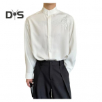 Meeste kevads&uuml;giskleit, s&auml;rk, krae, &otilde;huke, veniv, bambusest lehtedest tikand &Uuml;herealised, pikad varrukad, puhas v&auml;rv, keskmise pikkusega pidulik &auml;ri 3XL valge