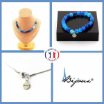 Pierres et Min&eacute;raux. Parure bijoux Bracelet Collier 20 perles Agate ruban&eacute;e bleu 8 mm. Taille personnalisable.