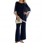 2 tk/komplekt Naiste &uuml;laosa p&uuml;kste komplekt Dolmani varrukatega Ebaregulaarne litriga &auml;&auml;ris O kaelusega pluus &Uuml;hev&auml;rviline laia s&auml;&auml;rega p&uuml;ksid Igap&auml;evane vaba riietus L sinine