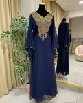 Kaftan Abaya Farasha Kleit Pikk Hommikumantel Ramzan Eid SOODUS Georgette Maroko Dubai XS tumesinine v&auml;rv
