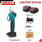 ONEVAN 32 mm harjadeta elektrilised oksak&auml;&auml;rid, suure v&otilde;imsusega 2 k&auml;iku oksal&otilde;ikur Aiapuu oksl&otilde;ikur K&auml;&auml;ride t&ouml;&ouml;riist Makita 18V-21V aku jaoks 2Battery 1EU charger
