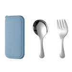 Roostevabast terasest kahvli lusikakomplekt ja reisiriistade komplekt, kaasaskantav ergonoomiline k&auml;epide sinine
