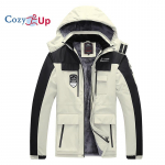 Cozy Up meeste jope veekindel fliisvooder lumemantel soe talvine tuulekindel kapuutsiga vihmamantel 8XL beež