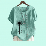 Naiste vabaaja l&uuml;hikeste varrukatega pluus Laides puuvillane linane top Moodne lilledega tr&uuml;kitud avar T-s&auml;rk S pruun