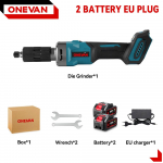 ONEVAN 2000W harjadeta elektriline sirge lihvmasin 35000 RPM 6mm juhtmeta 4 k&auml;iku reguleeritav lihvimine P&ouml;&ouml;rlevad t&ouml;&ouml;riistad Makita 18v akule 2 Battery-EU