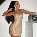 2024 Euroopa ja Ameerika stiilis seksikas slim torutop kleit - &Uuml;hev&auml;rviline, Naiste &ouml;&ouml;klubi riietus Small beež