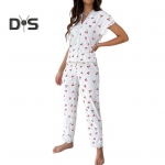 2 tk/komplekti pidžaama &uuml;likond, pitsliitmik, V-kaelus, l&uuml;hikeste varrukatega, kirssprinteriga kodur&otilde;ivaste varustus vabaaja &uuml;lap&uuml;kstega magamisriiete komplekt S valge