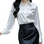 Naiste s&auml;rk &Uuml;hev&auml;rviline Sile Satiin Pikkade Varrukatega Reversiga Vabaaja Pluusid &Uuml;he N&ouml;&ouml;biga Prantsuse Stiilis Kontoris&auml;rk S valge