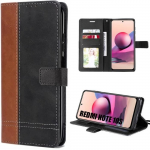 Coque rabat pour xiaomi redmi note 10s cuir synth&eacute;tique bicolore marron-noir