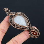 Rainbow Moonstone, Amber Handmade Copper Wire Wrap Pendant 3.74 s7a17
