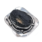 Black Tourmaline Handmade 925 Sterling Silver Jewelry Ring Size 8 u8h98