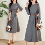2022 S&uuml;gis Naiste Korea-stiilis Ruuduline Midi Kleit - Salendav & Elegantne XL
